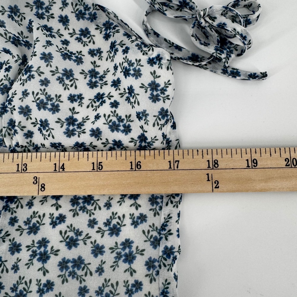 Her Empire Y2K Blue White Floral Mini Dress Size Large Boho Babydoll Cottagecore - Picture 6 of 11
